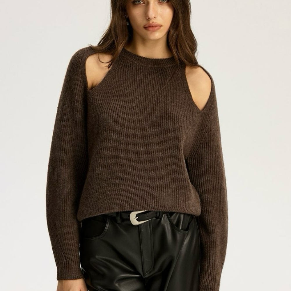 Commense Dark Brown Cutout Sweater